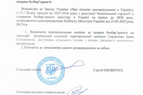 Про визначення відповідальної  особи за напрям безбар'єрності